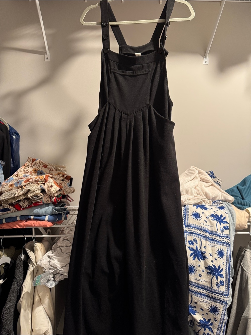 HALARA Black Pinafore Maxi Dress with Pleated Skirt